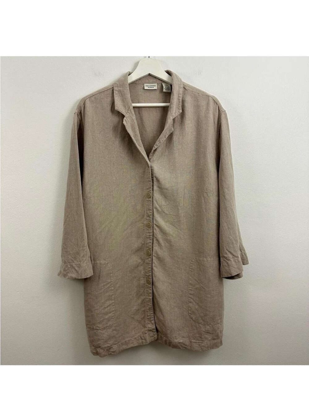 Crossroads Women’s 100% Linen Brown Button Down Shirt Size 18w